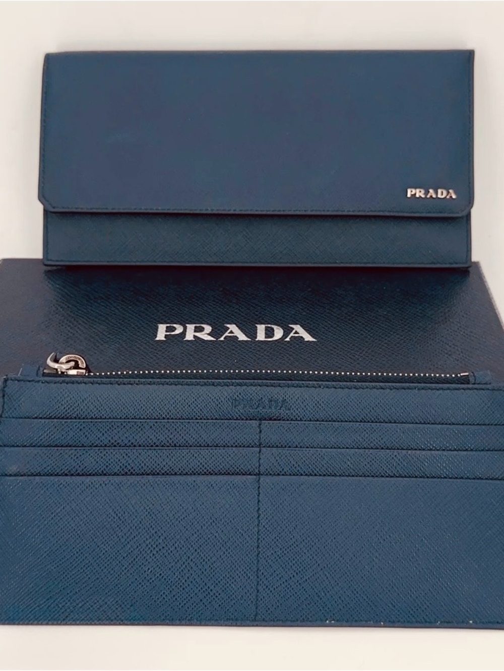 Prada Saffiano Continental Wallet - Deep Blue